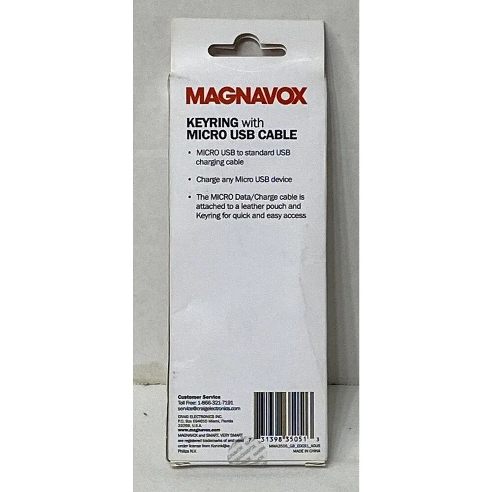 Magnavox Keyring with Micro USB to Standard USB Charging Cable New Sealed Box